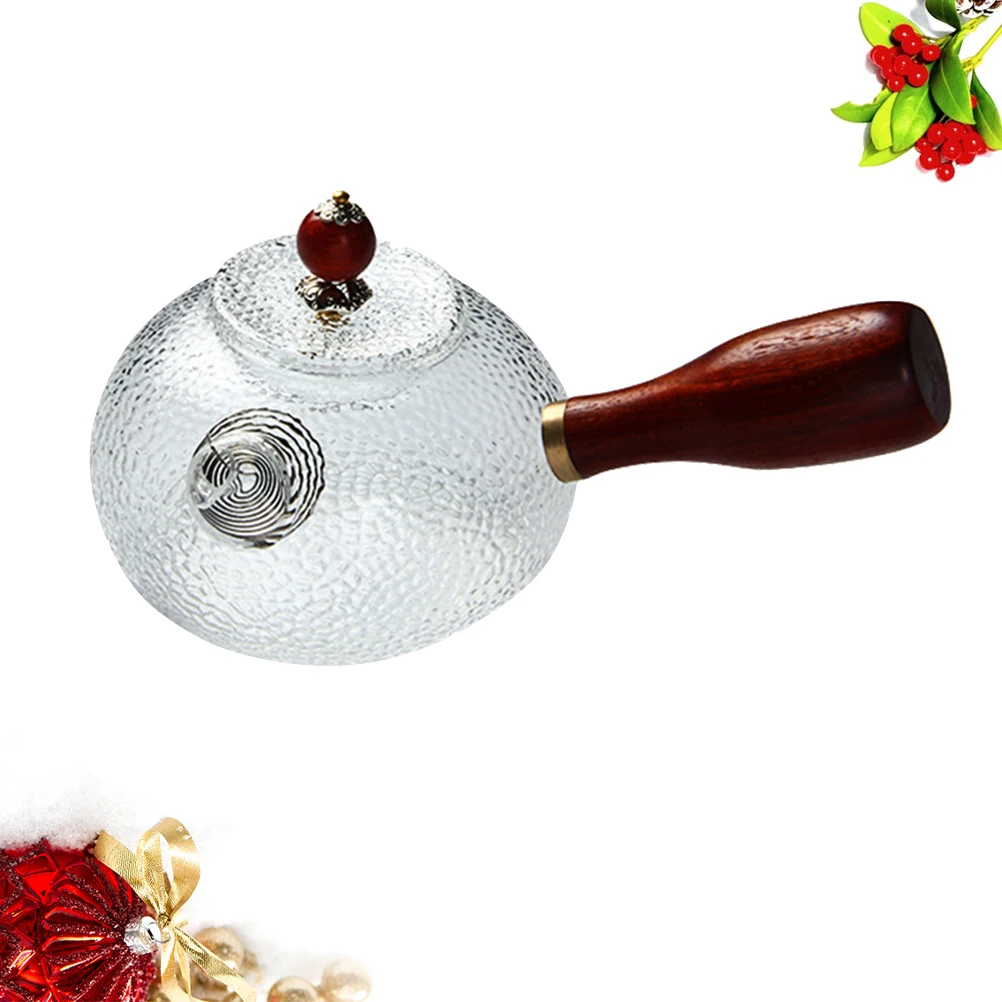 

335 мл стеклянный чайник с деревянной ручкой, молоток, текстурированный фильтр, устойчивый к капель, для домашнего офиса, для улицы, Улун Tieguanyin Puer