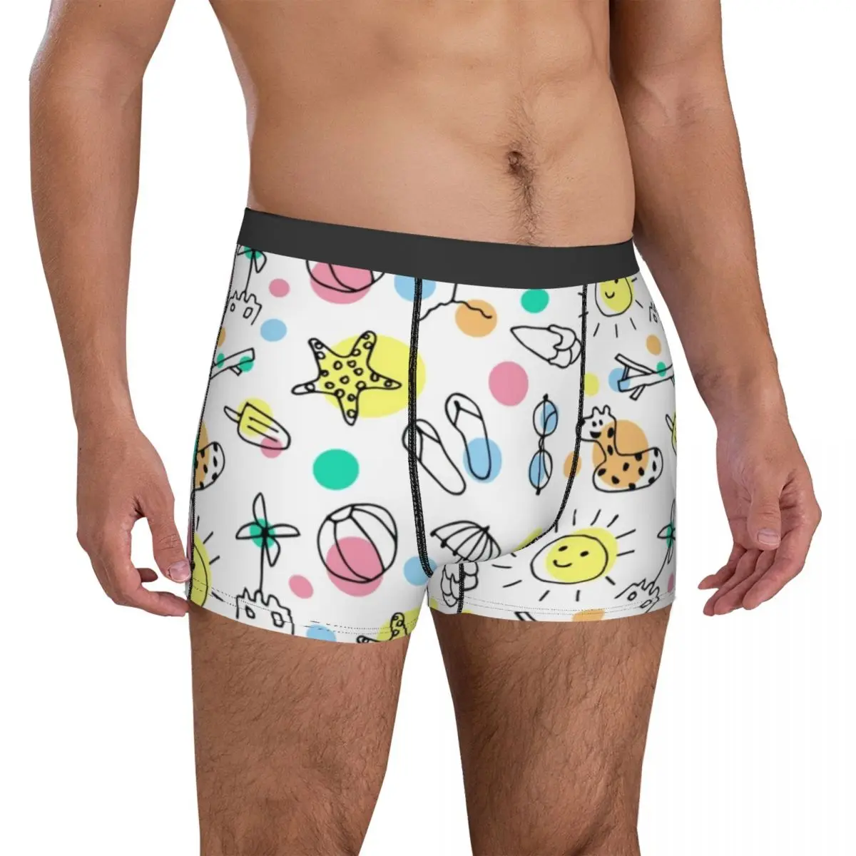 

Summer Vacation Underwear Beach Doodle Pattern Printed Boxershorts Hot Men Underpants Breathable Boxer Brief Gift Idea