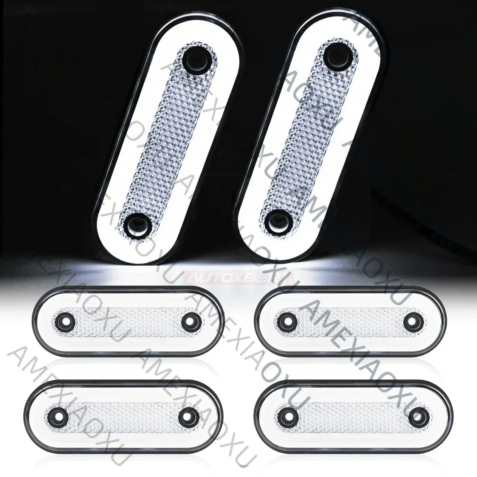 WANWUXIN 4PCS LED Side Marker Light Oval Position Light Reverse Signal Indicator Warning Reflector White Tractor Trailer Truck A