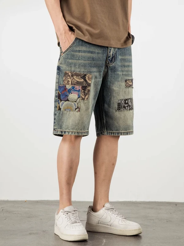 

Slim Fit Straight Leg Denim orts Men's Casual Summer Thin Five-Point Pants Retro American Sle Trendy Youth Workwear Trousers