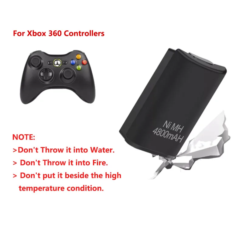 2.4V 4800mAh Direct-Charge NI-MH  Battery Pack For Xbo x 360 Wireless Game Controller Gamepad with USB Charging Cable