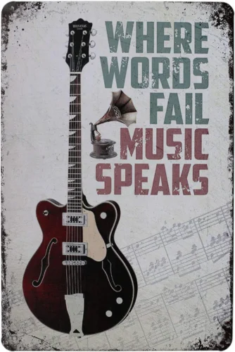 Where Words Fail Music Speaks, Metal Tin Sign, Vintage Plaque Poster Bar Home Wa