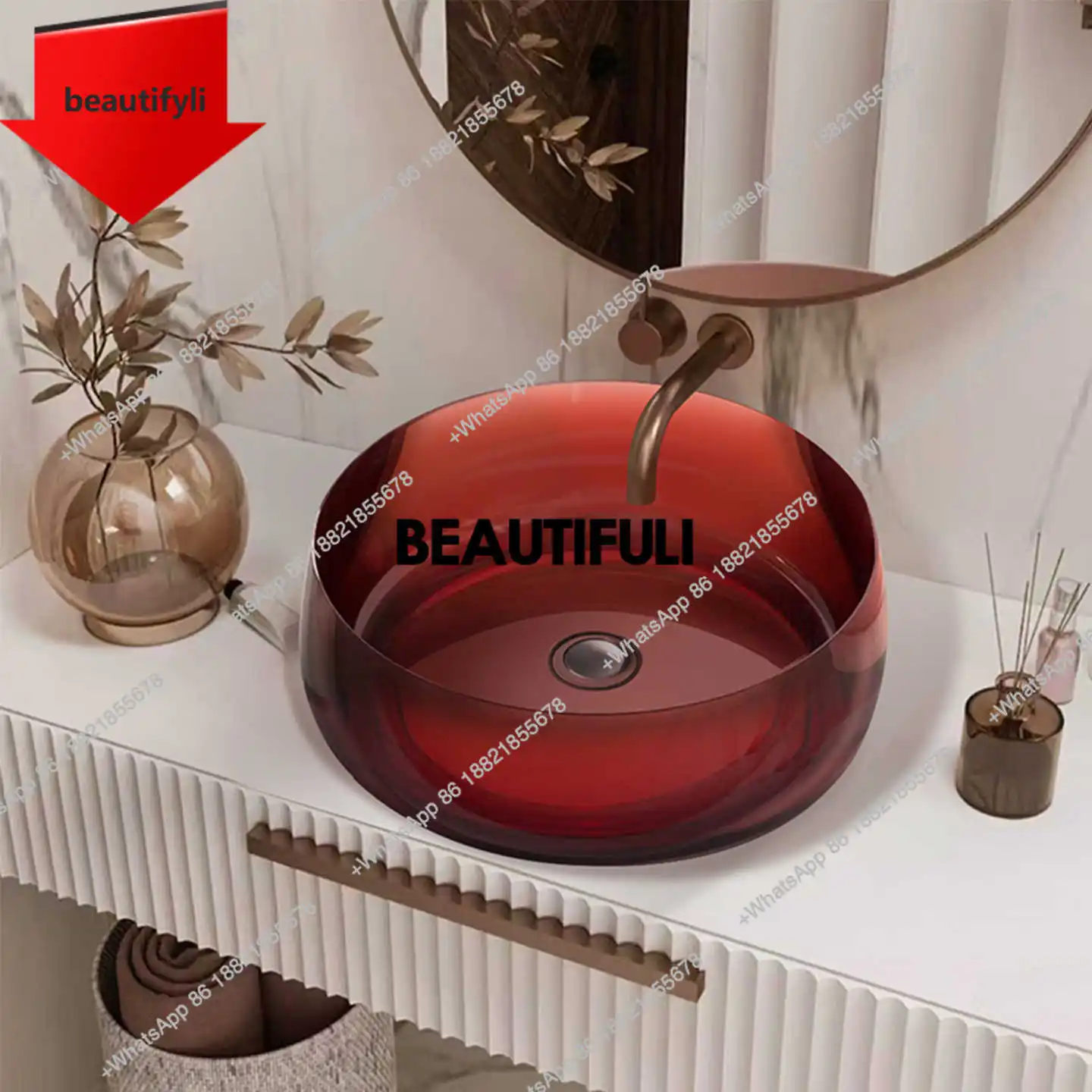 

a44 Высококачественная настольная раковина с художественным кристаллом, круглая раковина с тонким краем, модная цветная прозрачная раковина