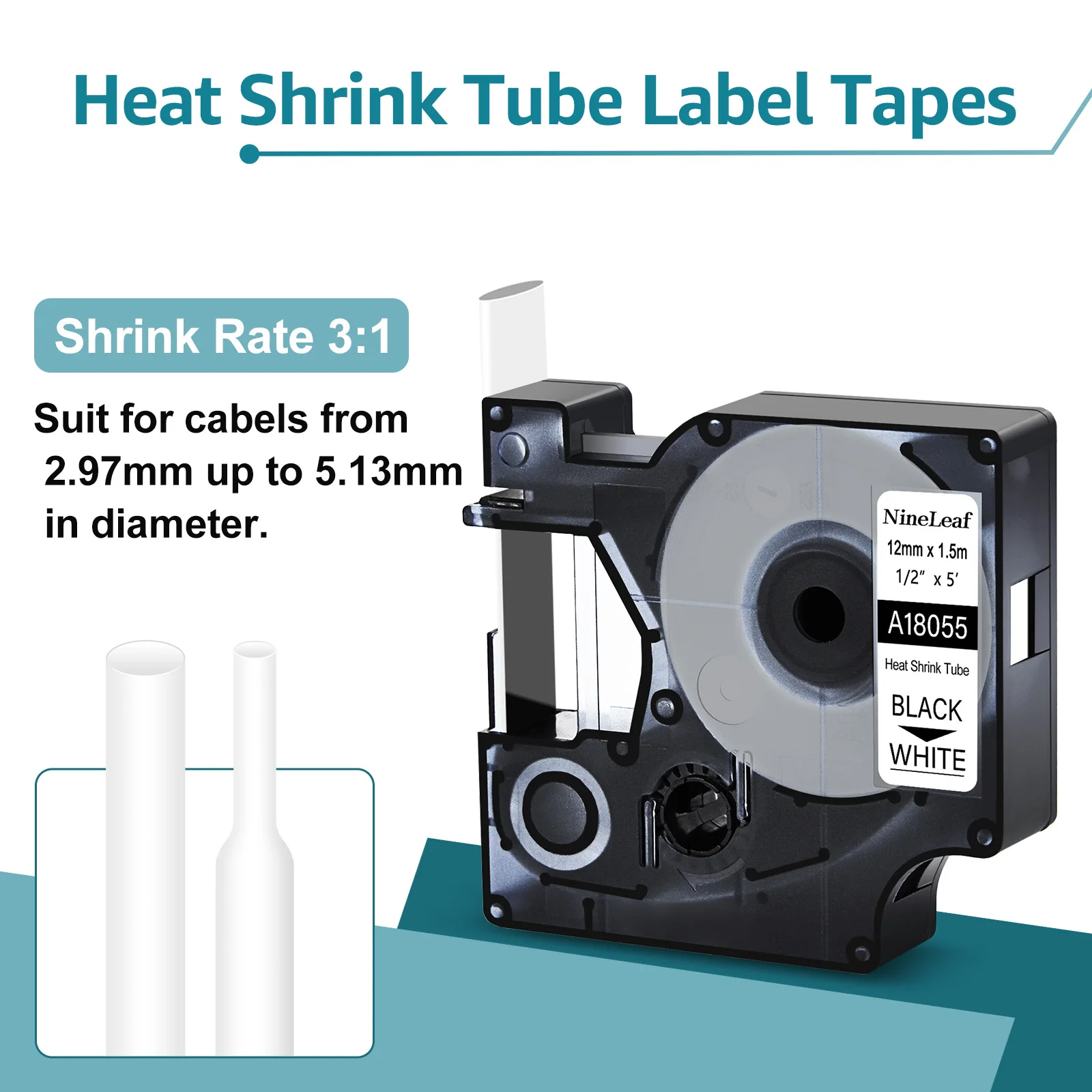 18055 18056 IND ملصق أنبوب الانكماش الحراري متوافق مع DYMO A18051 18052 6/9/12/19/24 مللي متر ملصق الصناعة لـ Dymo Rhino 1000 5200