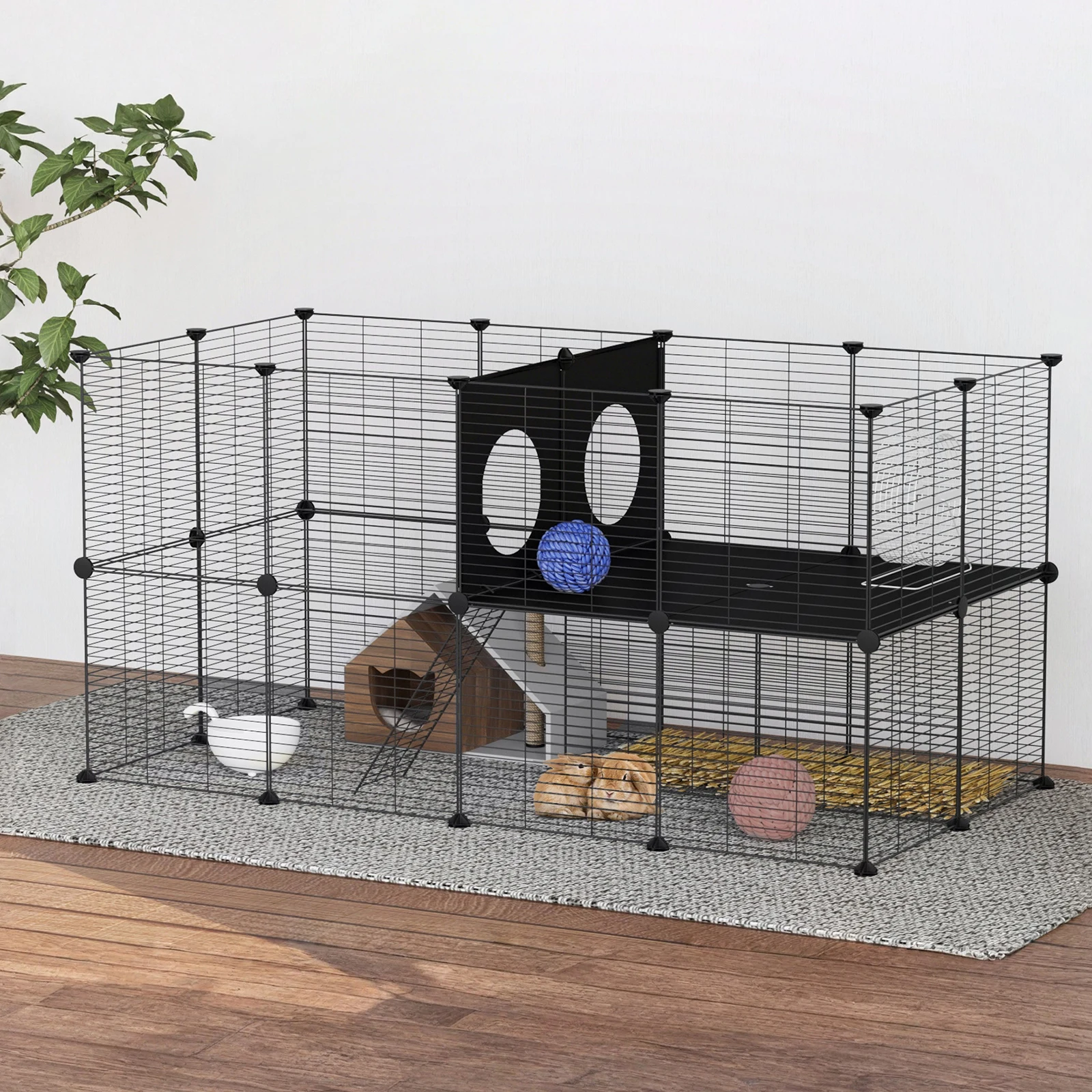 

Metal Rabbit Cage 57.09x29.53x29.53in Pet Playpen Portable Metal Fence for Hedgehogs/Quail/Chickens