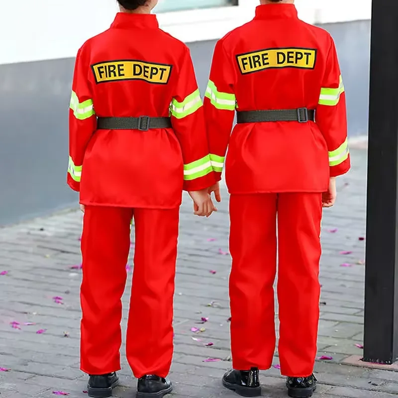 Child Firefighter Cosplay Costume Boy Firefighter Toy Set Work Uniform Halloween Party Performance Costume Boys Girls
