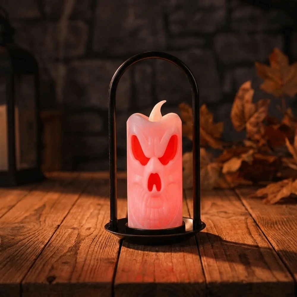 Festive Cartoon Handheld Candle Light Luminous Button Batteries Halloween Decoration Lighting Plastic LED Candlestick Home Decor