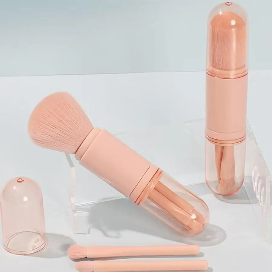 Portable Multi-Functional Retractable Powder Brush Set, Travel Makeup Brushes, Four-In-One Beauty Tool Kit for Flawless Application