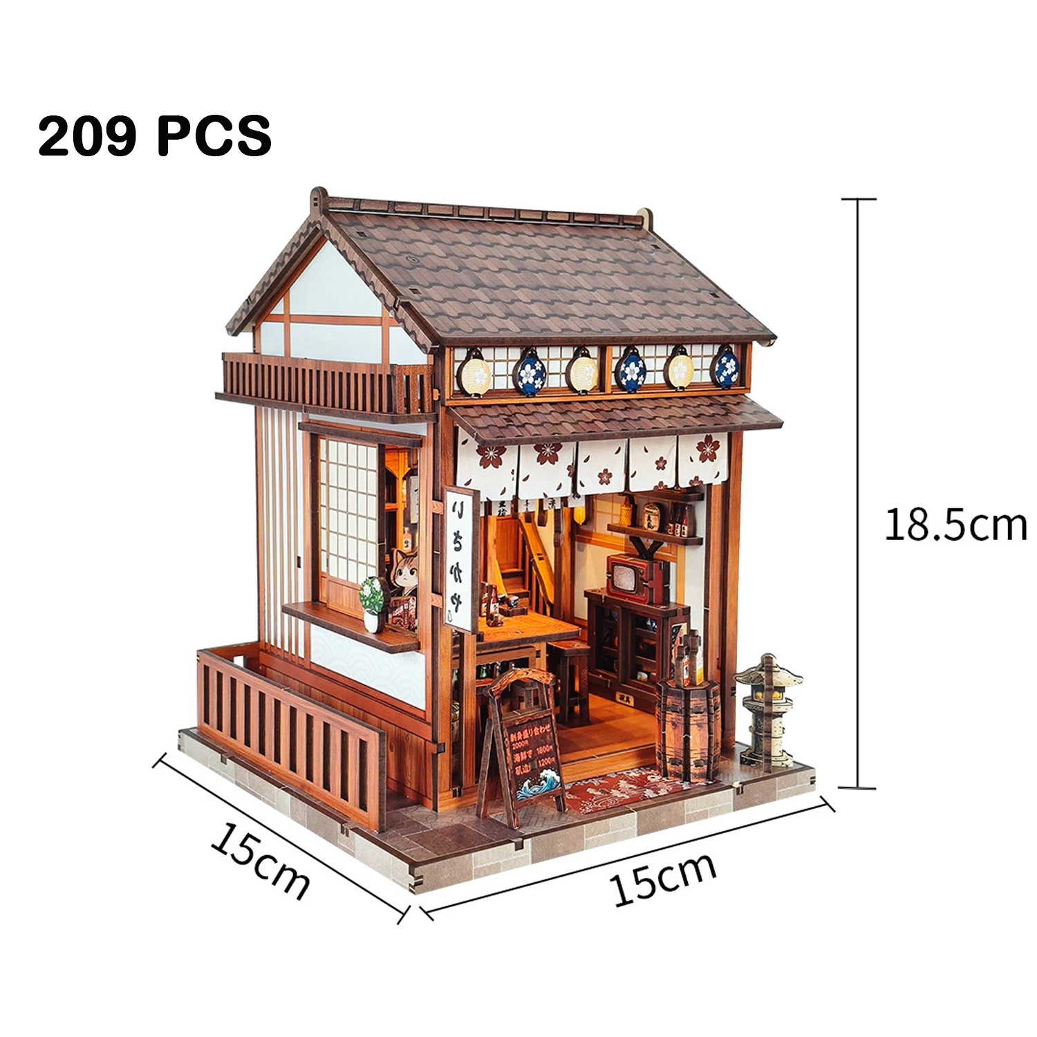 جديد لتقوم بها بنفسك خشبية مصغرة أطقم منمذجة ساكورا تافرن ثلاثية الأبعاد لغز مع بيوت الدمى الخفيفة مع الأثاث لهدايا عيد ميلاد الأصدقاء #4