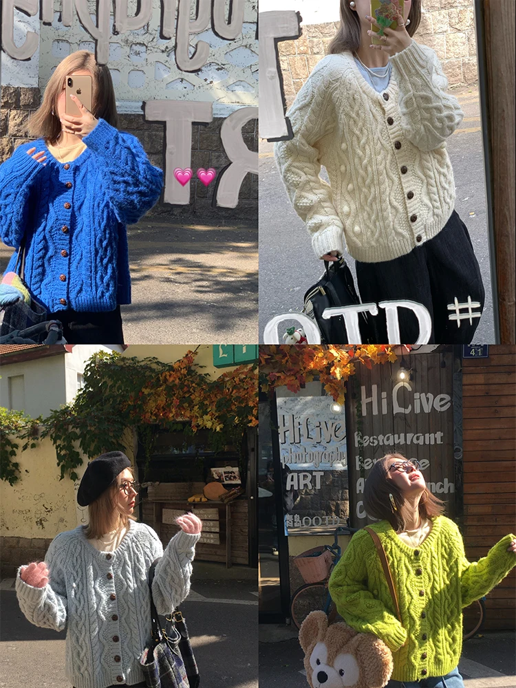 

Женский утепленный мягкий свитер с пуговицами в форме шишек JC Vintage Store, зимний модный повседневный топ с длинным рукавом и круглым вырезом