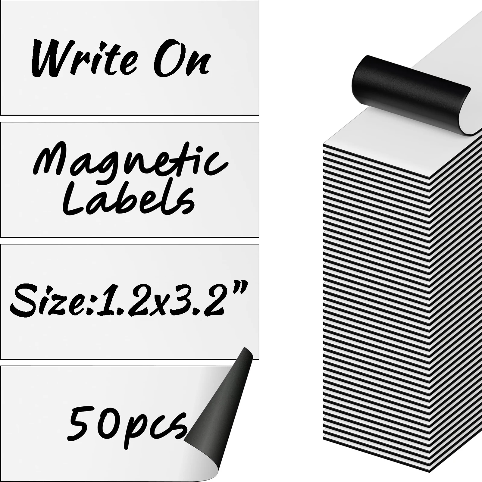 50 Pieces 1.2"x3.2" Magnetic Labels, Waterproof Strips for Fridge Home Office Garage Refrigerator Blank Writable Cards Colored