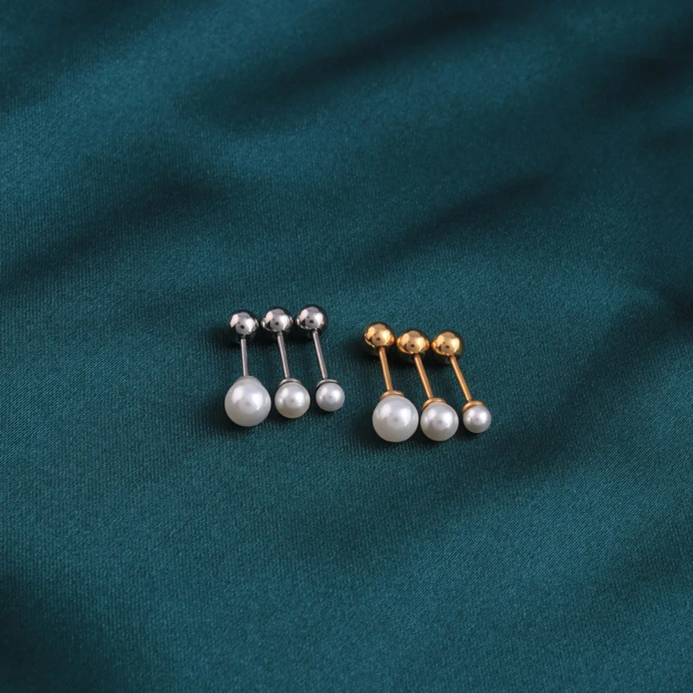 1Pcs Rod 3/4/5/6/7mm White Round Pearl Ear Ring Stud Stainless Steel Helix Piercing Tragus Conch Piercing Cartilage Earrings