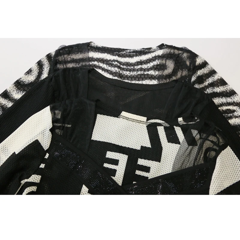 أسود، ربيع، كوري، نمط، تي شيرت، أنيق، مثير، مفرغ، لامع، الماس، هندسي، نسائي، بلايز، كم طويل، مرقع، دانتيل، تي شيرت، 59100