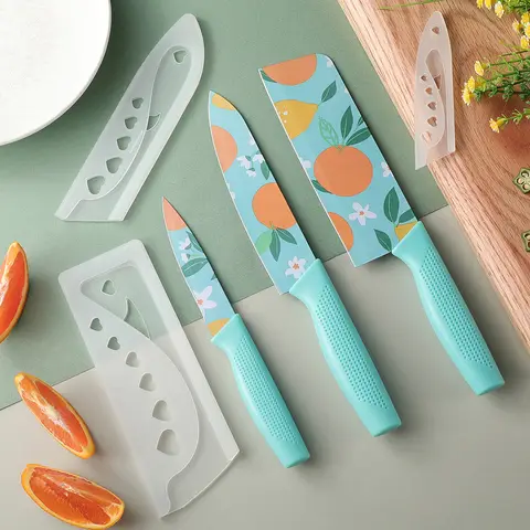 3pcs-set Kitchen Knife Set Stainless Steel Vegetable Knife Fruit Knife Colorful Fruit Print Knife Fruit knife Chef Knife