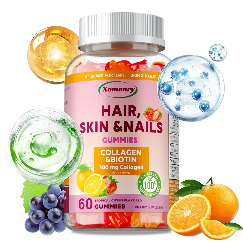 

Hair, Skin & Nails Gummies - Antioxidant, Brighten Tone, Hair Growth, Improves Skin Radiance, Strong Nails and Healthy Skin