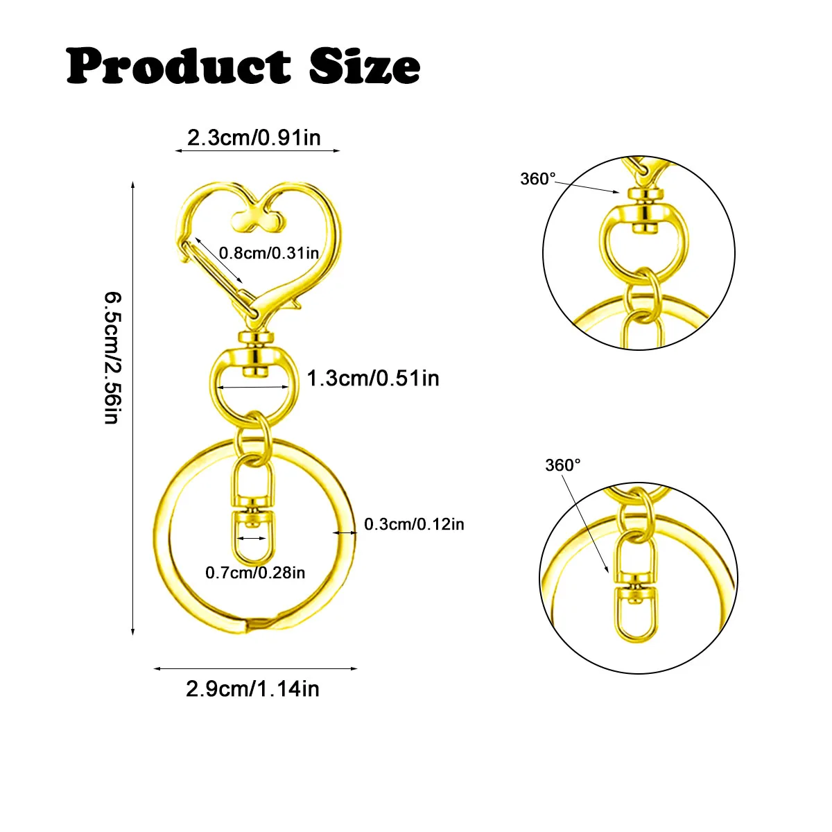 10/20/30 Pcs Swivel Heart Shaped Lobster Claw Clasps for Keychain, Suitable for Keys, Bags, and DIY craft accessories.