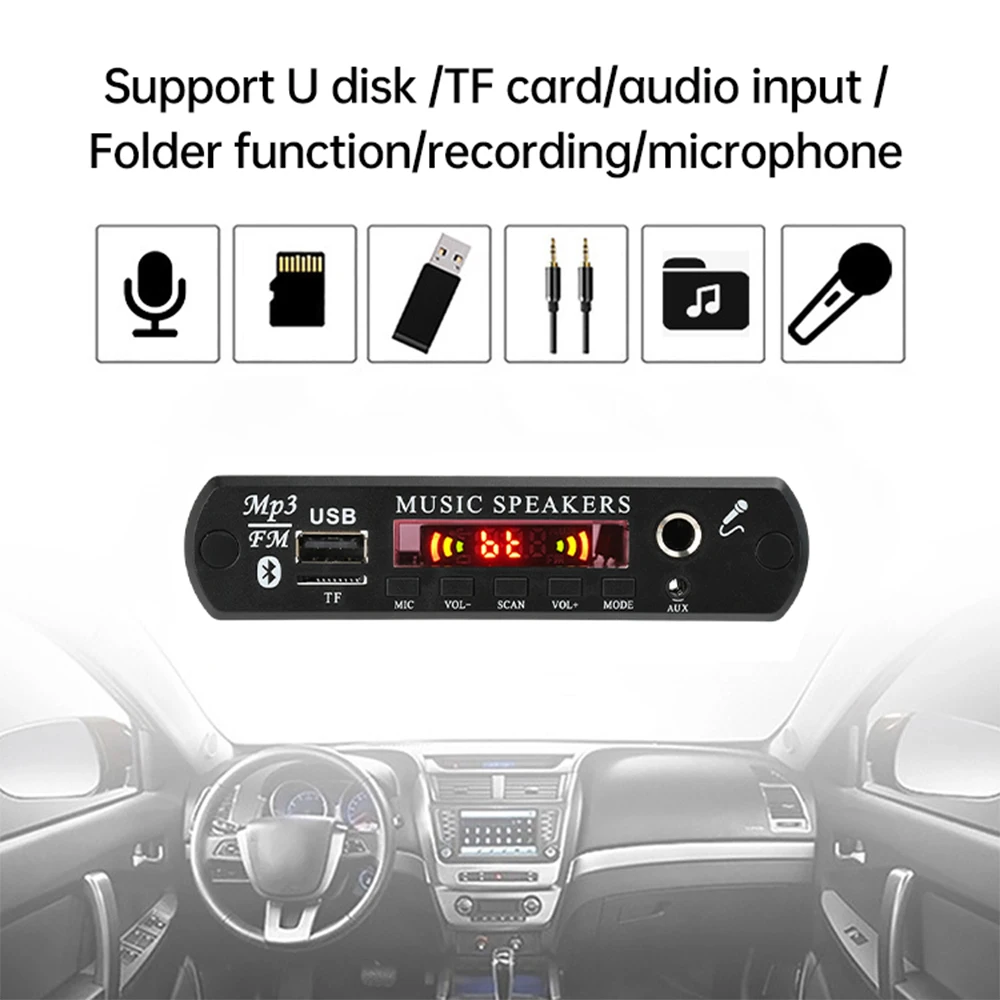 DC 12V Bluetooth 5.0 MP3 WMA WAV APE Decoder Board handsfree Car Audio Microfoon USB TF FM Radio mp3 Muziekspeler Luidspreker