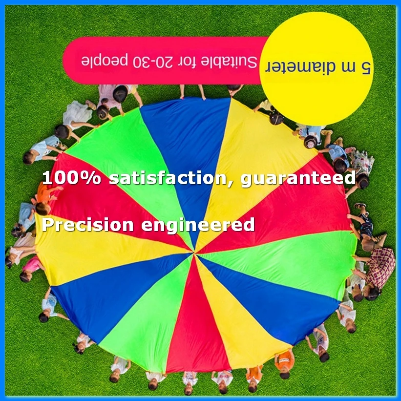 5 Meters Kids Parachute Game, Rainbow Cloth Game Colorful Party Mat with Handles, Kids Outdoor Game Blanket-A63M