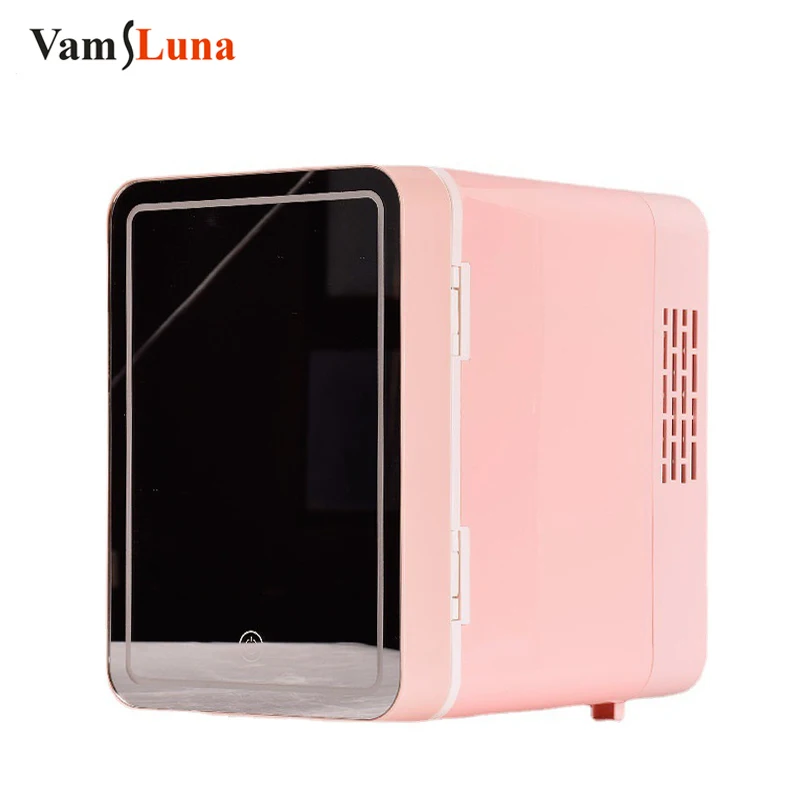 Novo Em 6L Pink Mini Portátil Pessoal Cosméticos Elétricos Beleza Geladeira Freezer Skincare Maquiagem cosméticos Com Espelho LED Light