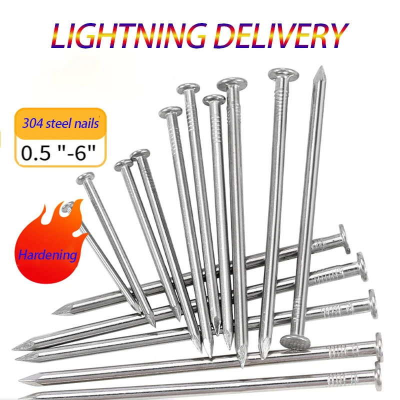 10-300Pcs 304 Steel Woodworking Nails Round Nails Cement Wall Nails Lengthened Small Nails Concrete Screw 0.5/0.8/1.0-6.0 Inch