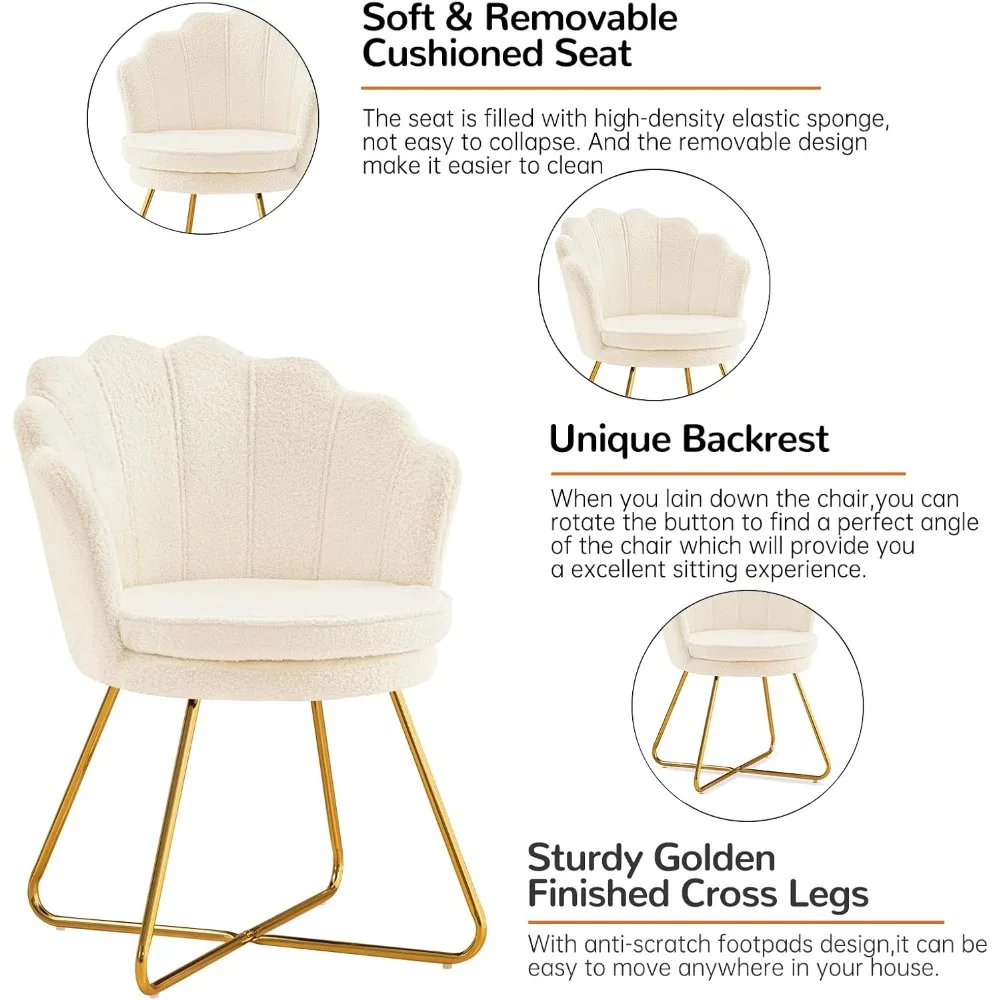 Vanity Chair with Back, Upholstered Accent Chair for Living Room, Makeup Chair for Bedroom Sherpa ArmChairs Home Office Desk Ch