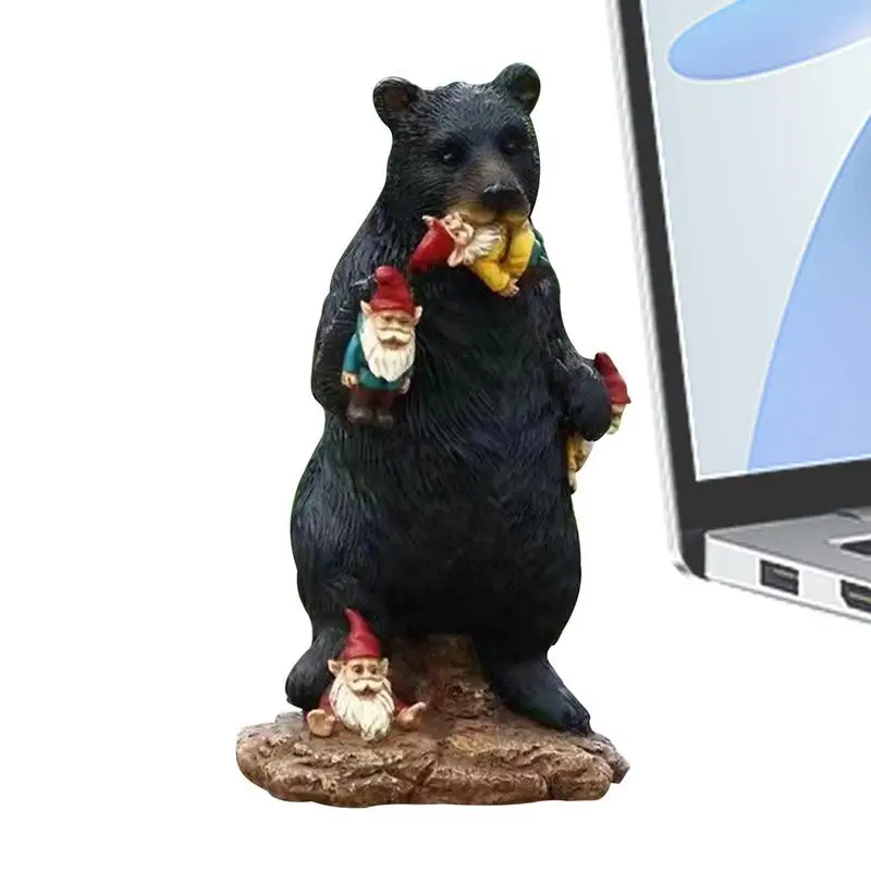 Bear Sculpture Black Bear Eats Dwarfs Home Garden Ornaments Expert Resin Craftsmanship Novelty Statue For Backyard Patio Kitchen