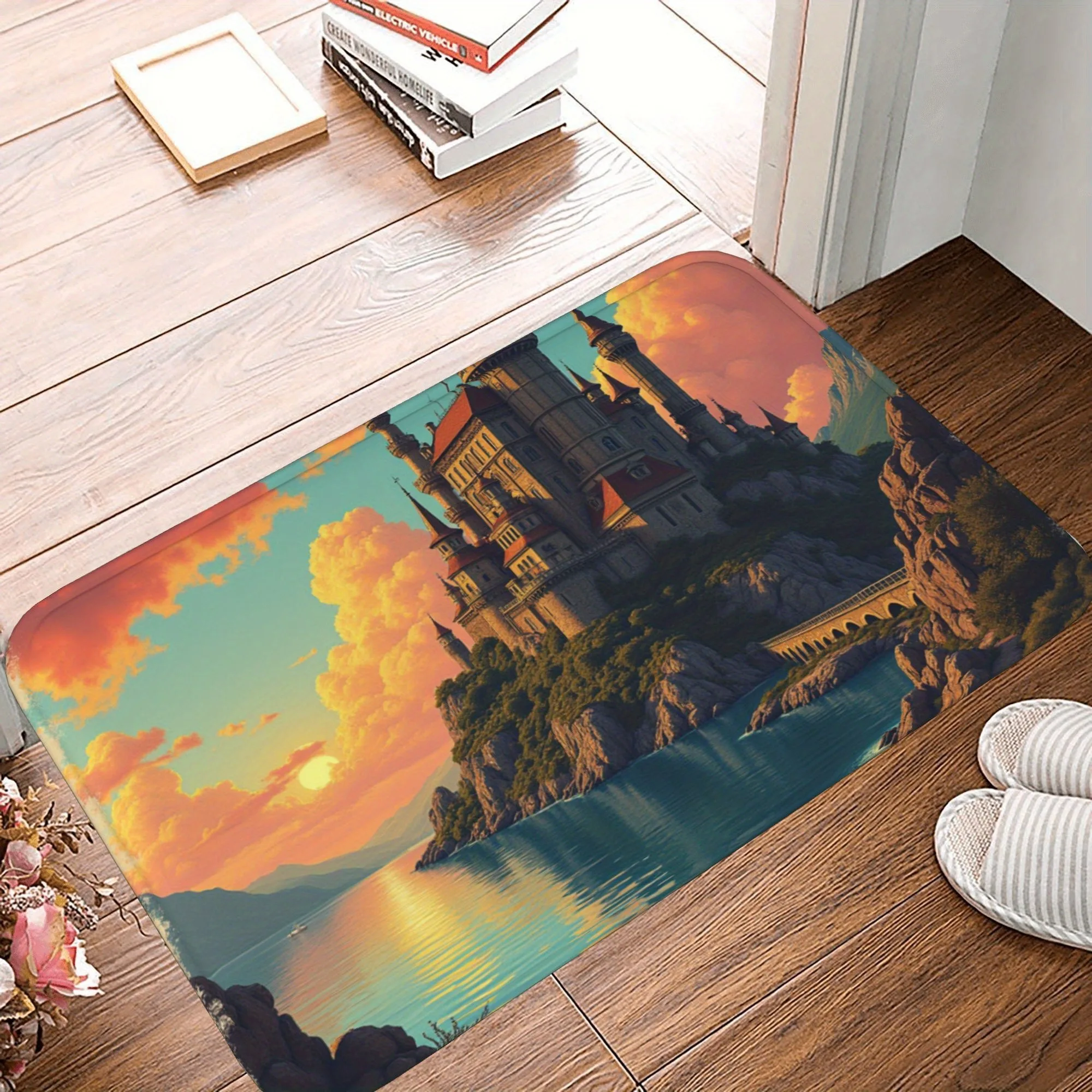 

1PC Lakeside Citadel Kitchen Rug Non-Slip Door Mat Pop design Bathroom Rug Bath Mat Carpet for Home Sink Laundry Decoreeree