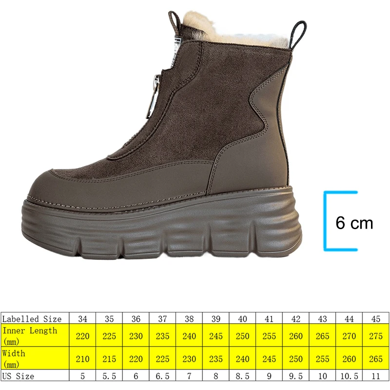 Fujin 6 سنتيمتر 2 بوصة منصة كعب النساء الثلوج الأحذية جلد الغزال حذاء من الجلد الجوارب مقاوم للماء مريحة الشتاء الدافئ الجوارب