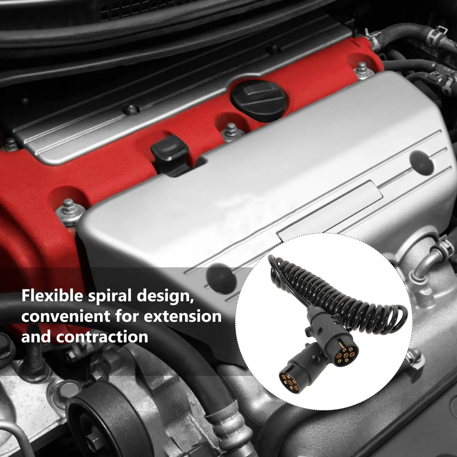 

Coiled Trailer Cord 15Ft Heavy Duty Electrical for Rv Trailer Wiring Harness Extension Light Connection