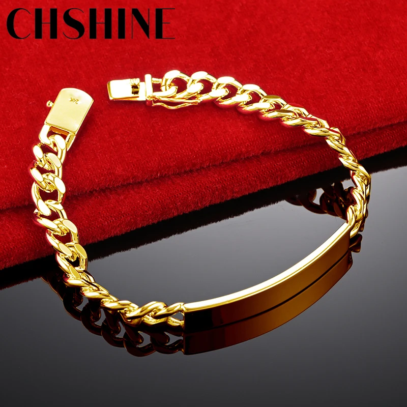 

CHSHINE 18K Gold 8mm Brand Side Chain Bracelet For Women Wedding Engagement Party Fashion Charm Jewelry