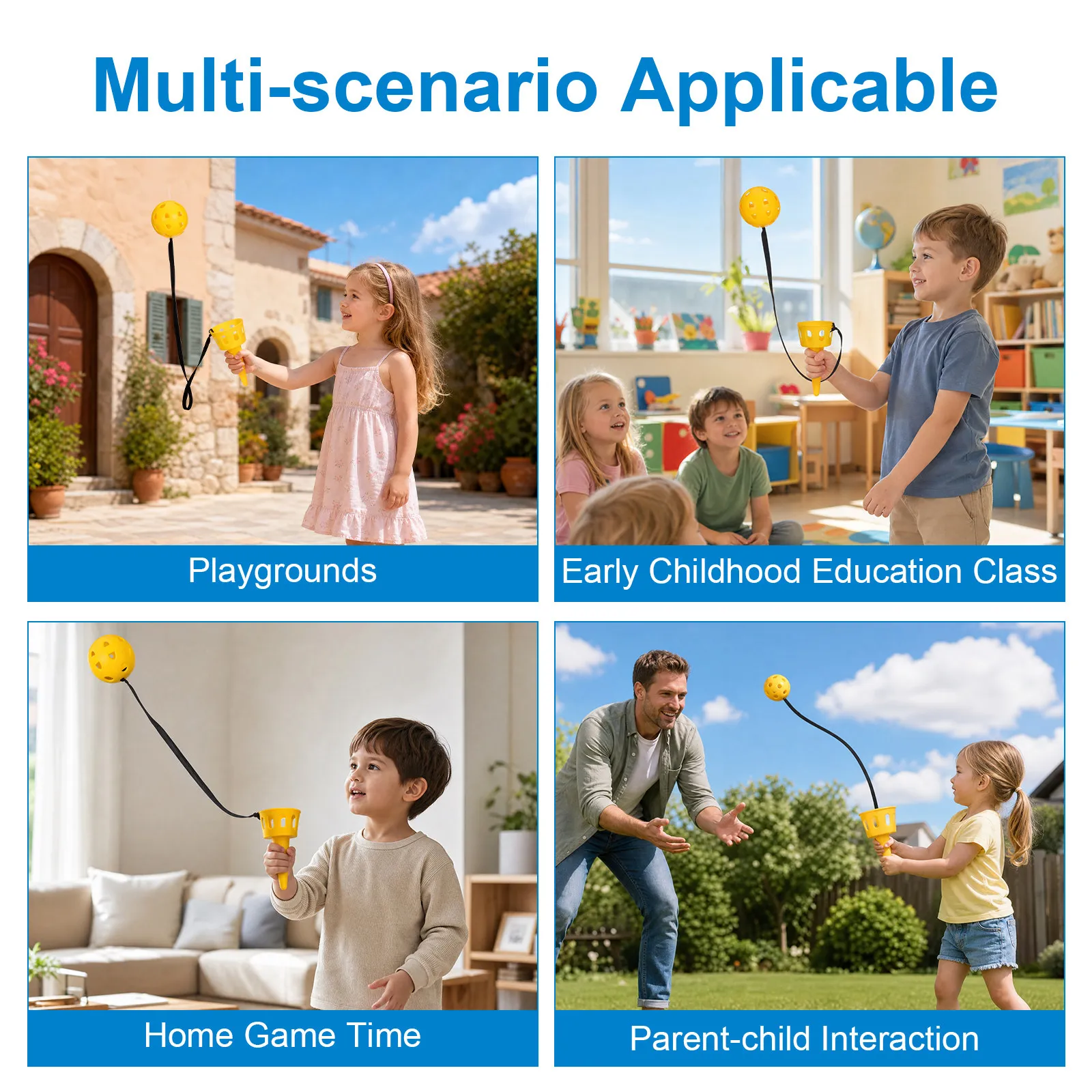 1Set Scoop Ball Catch Game Yellow Bracket and Ball Portable Fun for Children Hand Eye Coordination Outdoor Gift