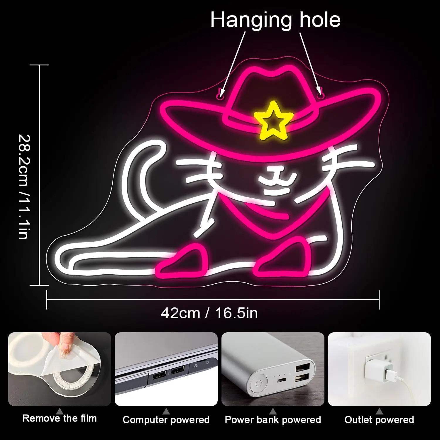 علامات النيون على شكل قطة رعاة البقر مع قبعة وردية لتزيين الحائط لحفلات البار وغرفة النوم وغرفة المعيشة، أفضل هدية للأطفال المراهقين