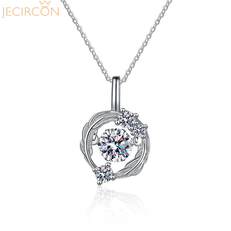 

JECIRCON 925 Sterling Silver Moissanite Necklace for Women Luxury 0.5ct D Color Feather Smart Diamond Round Pendant Fine Jewelry