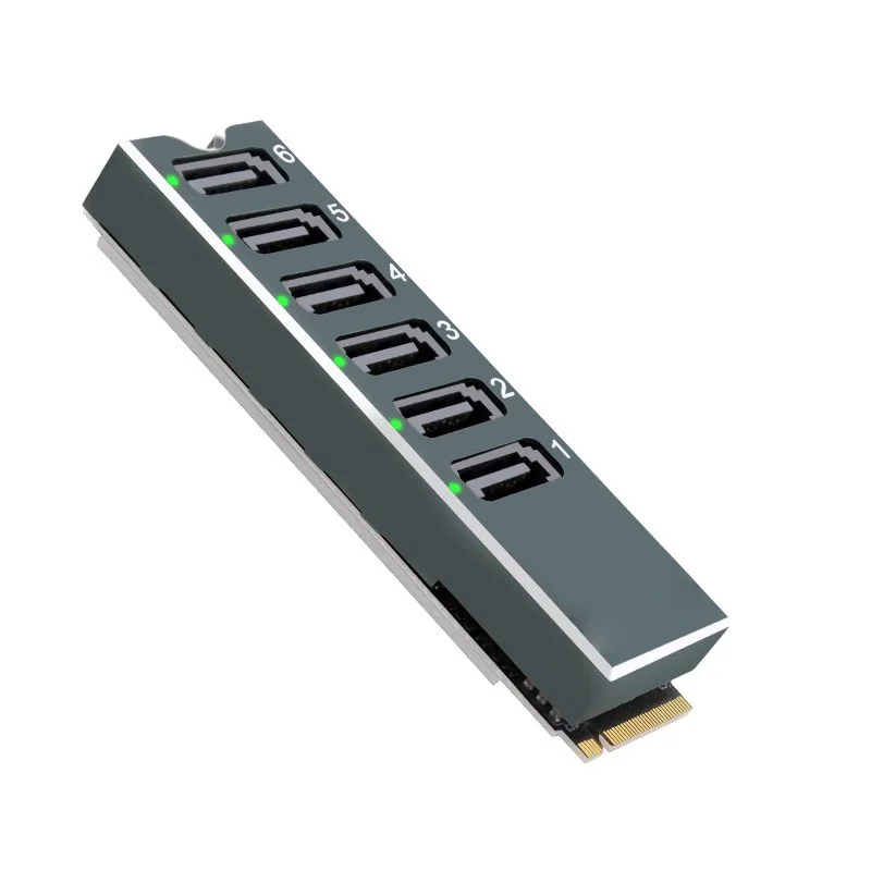 

PCI-E To SATA 6-Port M. 2 Nvme To SATA3.0 Adapter Card ASM1166 Chip 6Gbps Expansion Card Support PM