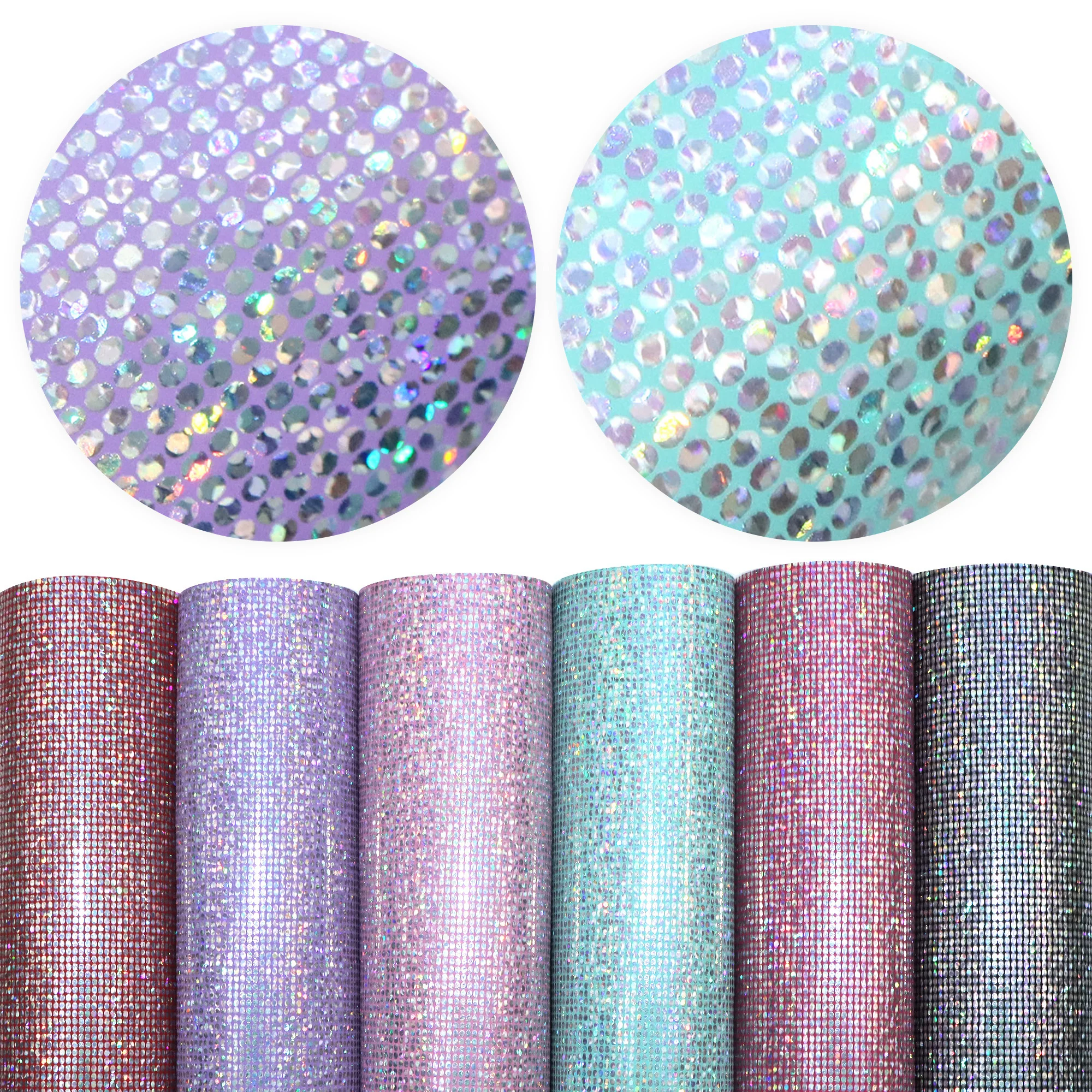 1pc 7.87x12.99inch Iridescent Dot Pattern Faux Leather Sheets,Holographic Laser Synthetic Leather Fabric,Vibrant Colors,Perfect