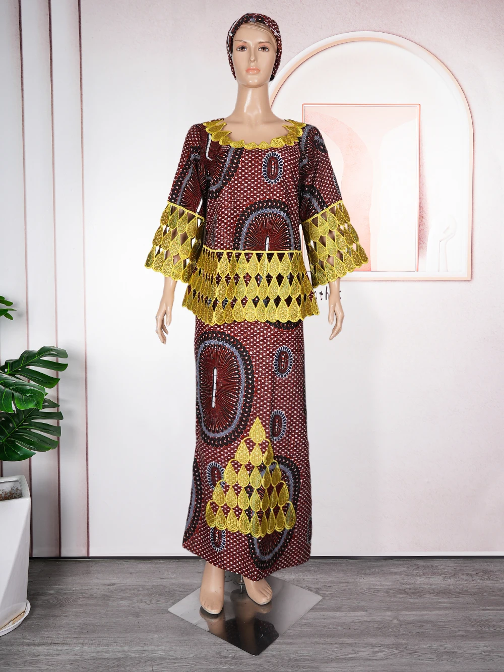 Plus Size African Clothes for Women 2024 New Dashiki Ankara Embroidery Bazin Riche Design Wedding Party Dresses with Headscarf