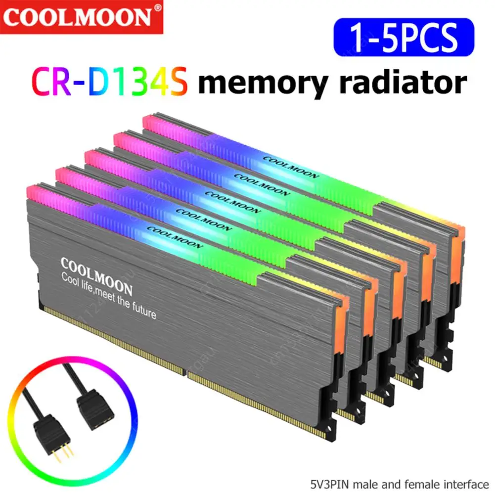 COOLMOON CR-D134S ARGB RAM Heatsink Heat Spreader Cooler Shenguang Sync 5V-3PIN ARGB Cooler for Desktop PC Computer Memory 1-5pc