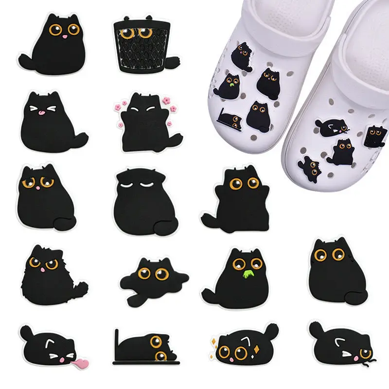 

Забавное украшение для обуви, сделай сам, милый маленький черный кот, серия, милое украшение для сабо, сандалии, интересные аксессуары для обуви, подарок