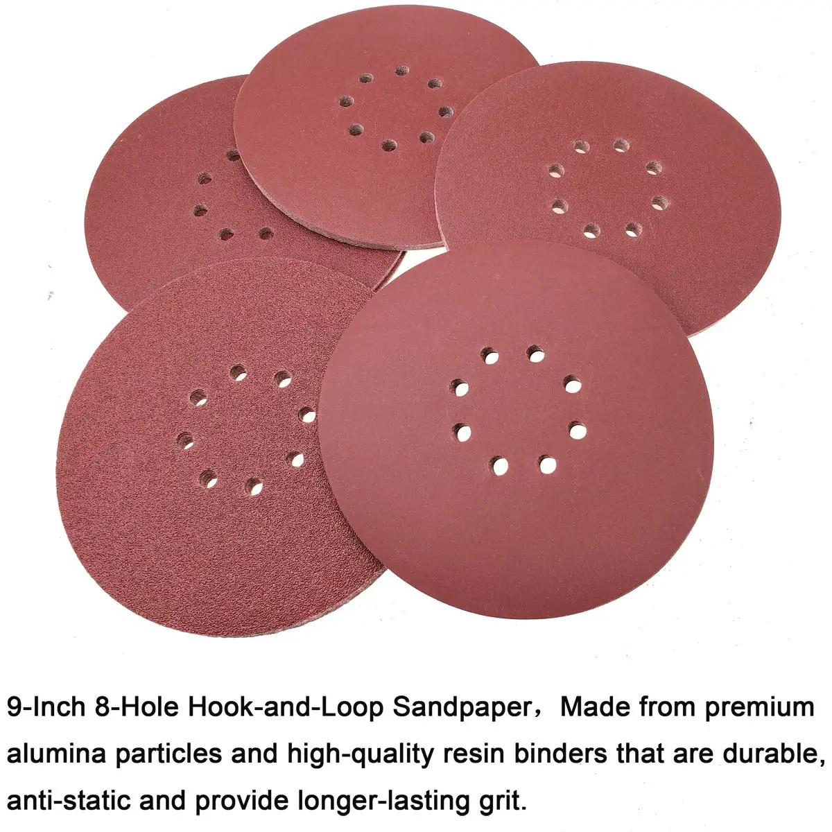 9 Inch 8-Hole Alumina Sandpaper 40-2000 Grit Hook & Loop Sanding Pad for Random Orbital Sander Auto Wood Metal Glass