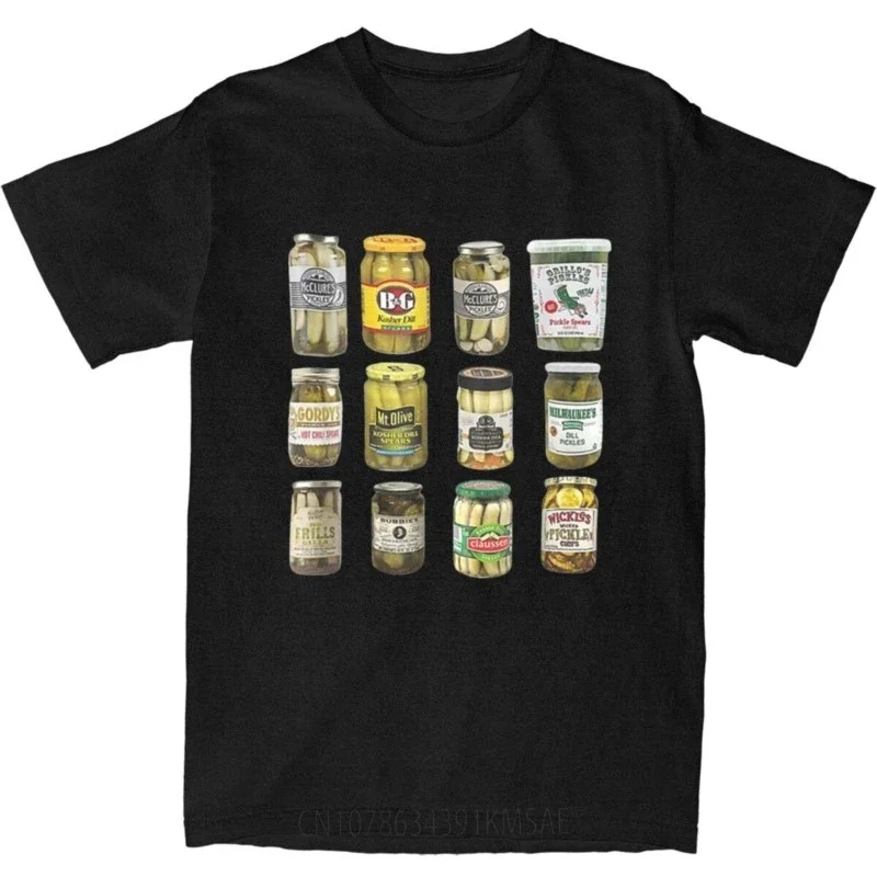 Fashion Vintage Canned Pickles T-Shirts for Men Women  Cotton Green Pickle Jar Lover Tees Shirt Gift Idea Clothing