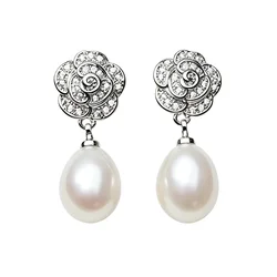 Good Original 925 Sterling Silver Pearl Earrings Women,Flower Cultured Natural Freshwater Pearl Earrings Mother White Black