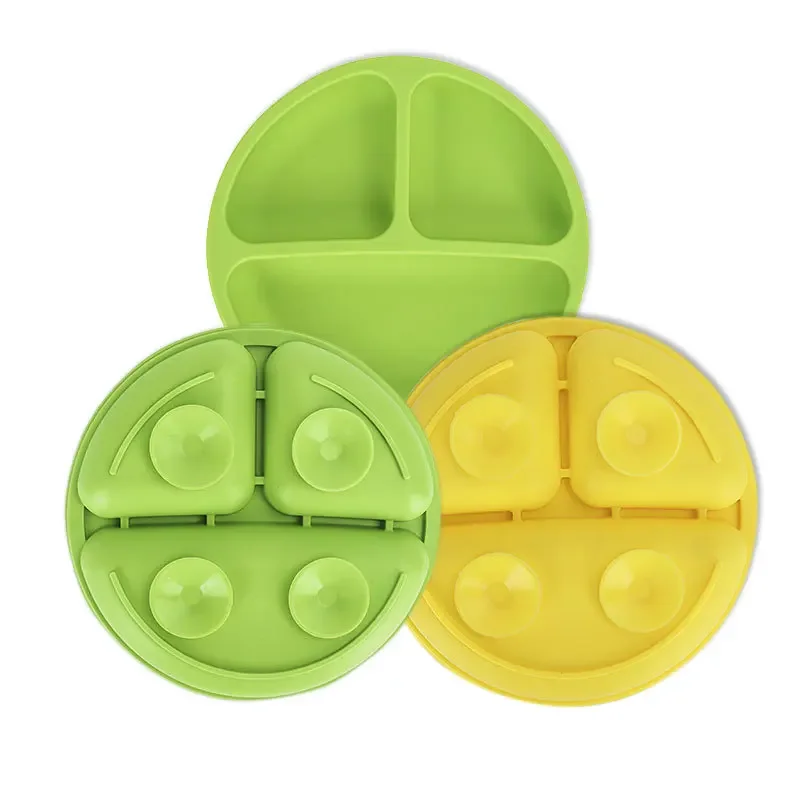 Baby Safe Sucker Silicone Dining Plate Solid Cute Cartoon Children Dishes Suction Toddle Training Tableware Kids Feeding Bowls