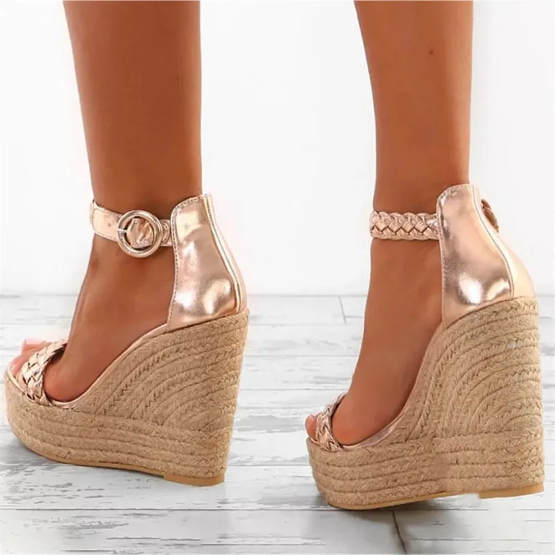 Golden white Summer Sexy Platform Shoes Wedges Sandals High Heel Fashion Open Toe Elevator Women Pumps Sandals Plus Size 34-43