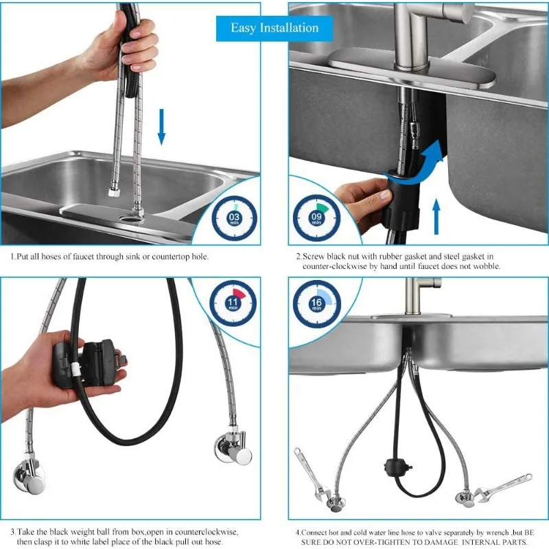 Kitchen Faucet, Pull-down Sprayer - Brushed Nickel Kitchen Sink Faucet 1/3 Hole Single Handle High Arc Stainless Steel