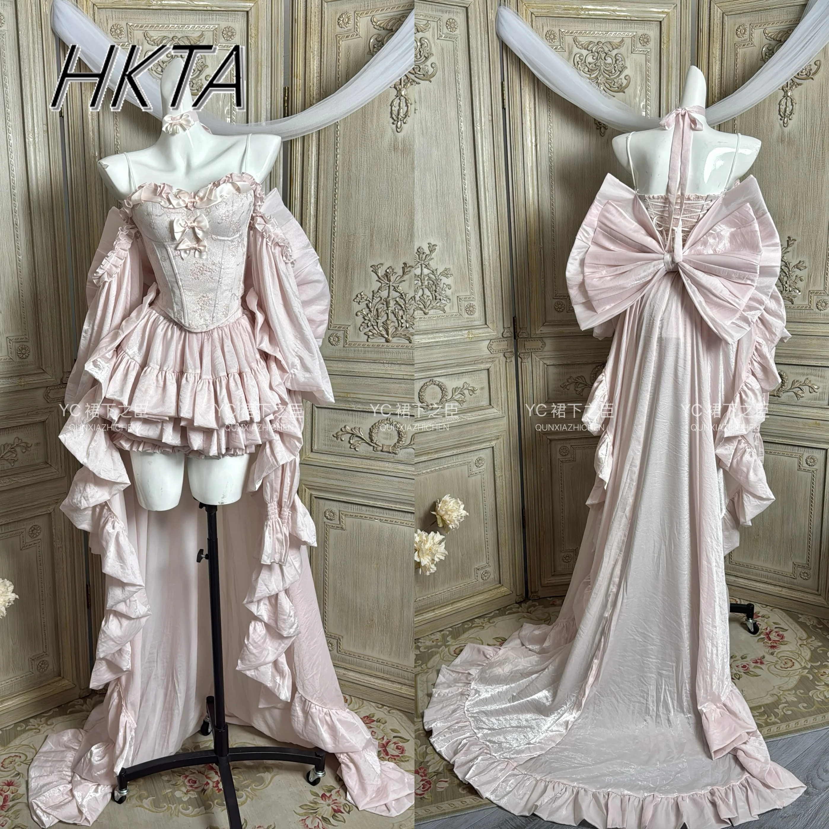 Lolita Sweet Cute Flower Embroidery Trailing Princess Dress Women Elegant Bow Tube Top Skirt High Waist Birthday Ball Gown Dress