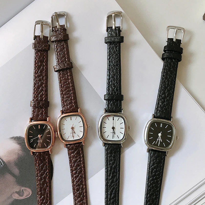 Relógio de pulso vintage com pulseira de couro feminino, mostrador simples, relógio casual feminino, alta qualidade