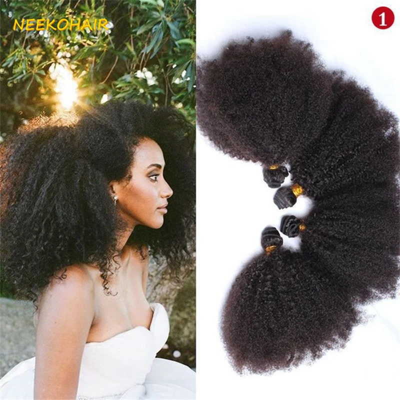 Afro Kinky Curly Human Hair Bundles Natural Color 10-30" Brazilian Remy Human Hair Hair Extensions Curly Weave For Women