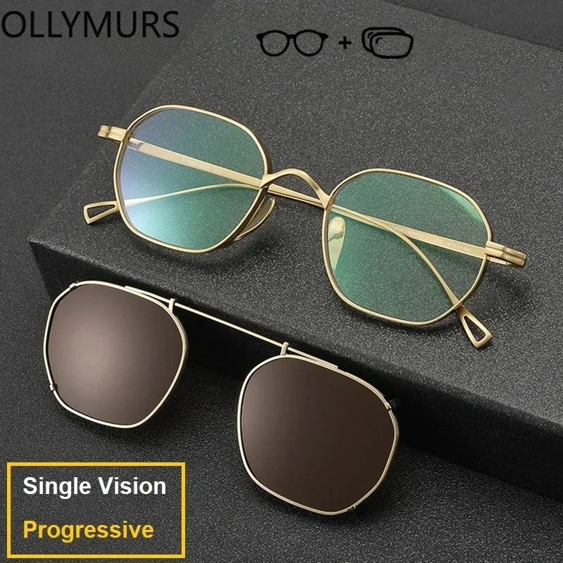 OLLYMURS Prescription Glasses With Polarized Clip 2025 New Pure Titanium Eyeglass Frame With Anti Radiation UV400 Aspheric Lens