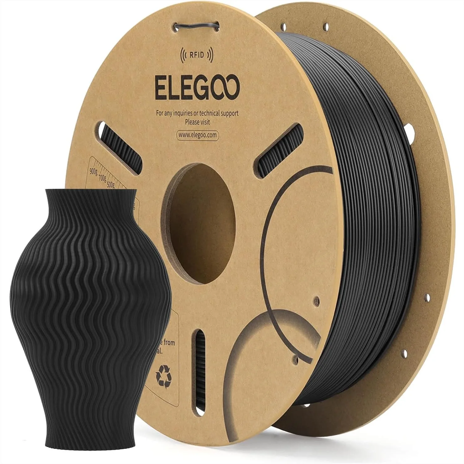 

RFID PLA Filament 1.75mm Black 1KG, Auto Identification for 3D Printer, Dimensional Accuracy +/-0.02mm, 2.2lbs Spool
