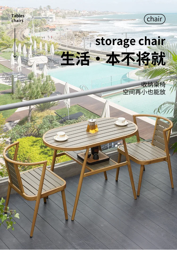

HYS small apartment alloy table and chair furniture outdoor courtyard balcony courtyard one table and two chairs combination